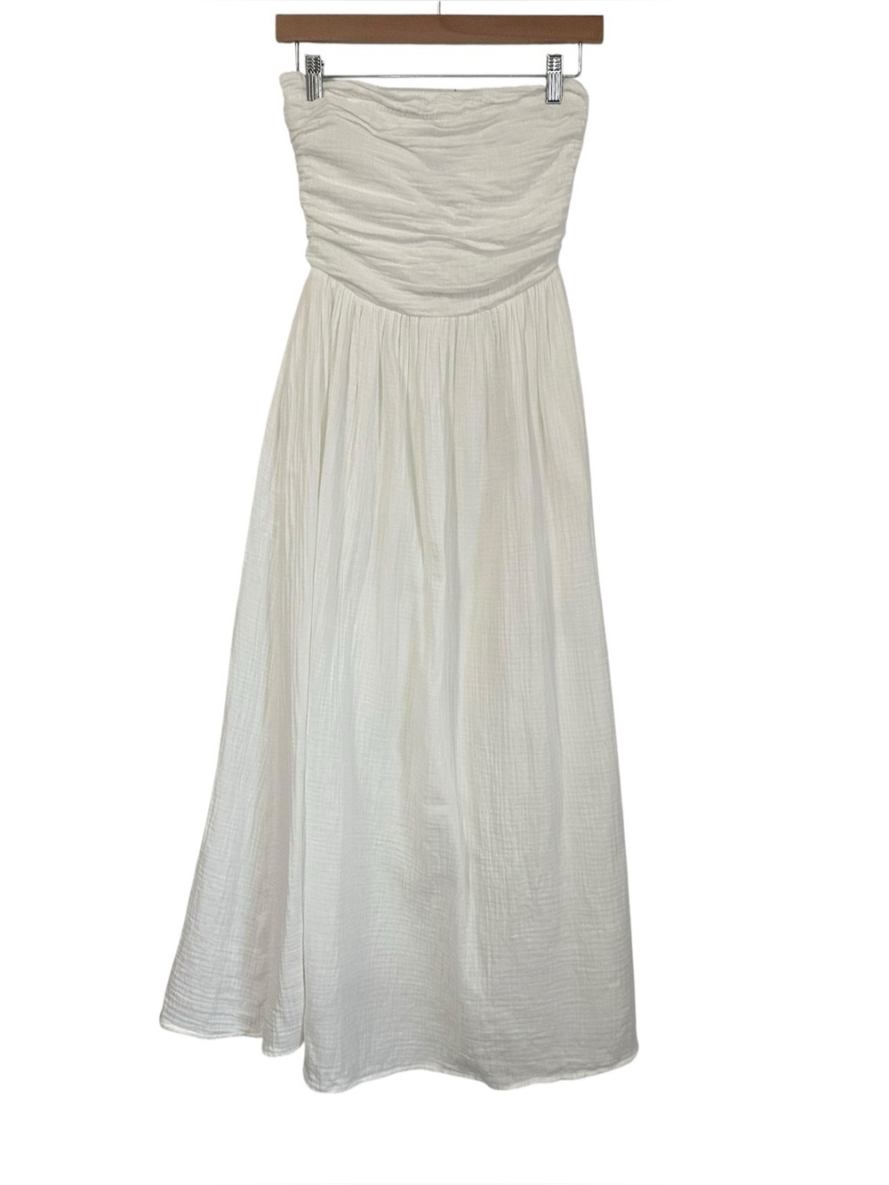 Charlie Holiday Womens Strapless Cotton Gauze Midi Dress Sz 2 White Lined Slits